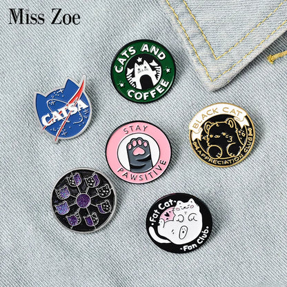 Cats Club Enamel Pin Cat Planet Moon Cafe Paw Badge Custom Kitten Brooches Lapel pin Jeans shirt Bag Cute Animal Jewelry Gift