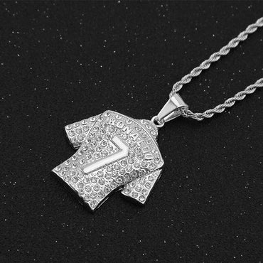 Hip Hop Men's Necklace Football 7 Pendant With Stainless Steel Chain and Iced Out Bling Rhinestones Necklace Sports Jewelry Gift