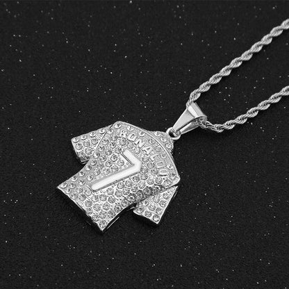 Hip Hop Men's Necklace Football 7 Pendant With Stainless Steel Chain and Iced Out Bling Rhinestones Necklace Sports Jewelry Gift