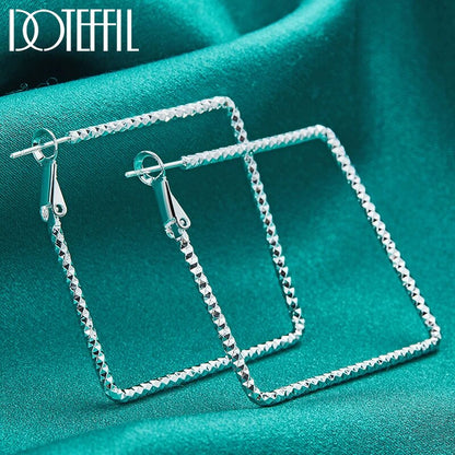 DOTEFFIL 925 Sterling Silver Simple Square Hoop Earrings Earrings