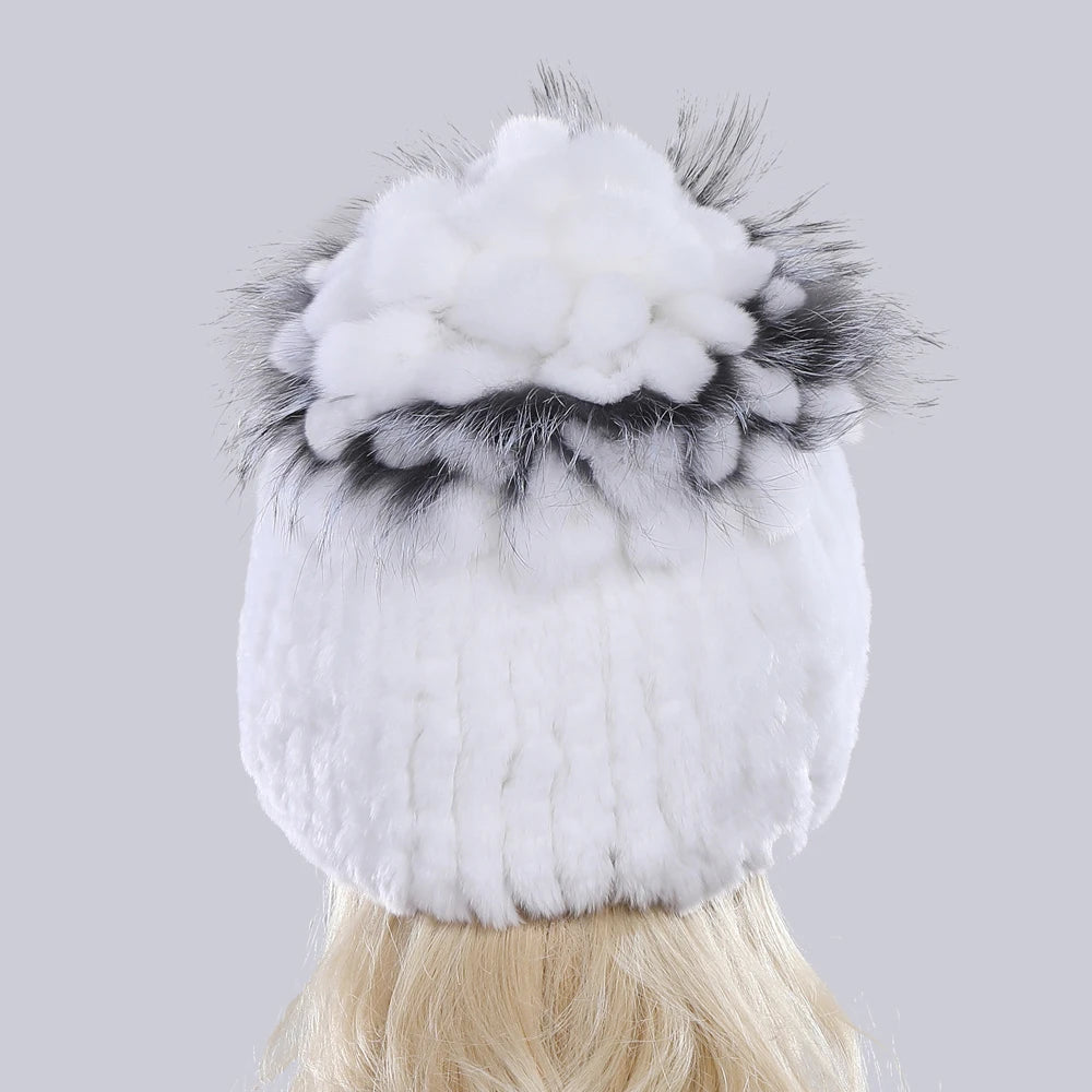 Winter Quality Real Fur Hat Natural Warm Rex Rabbit Fur Cap Lady Warm Knitted 100% Genuine Rex Rabbit Fur Hats