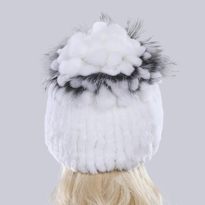 Winter Quality Real Fur Hat Natural Warm Rex Rabbit Fur Cap Lady Warm Knitted 100% Genuine Rex Rabbit Fur Hats