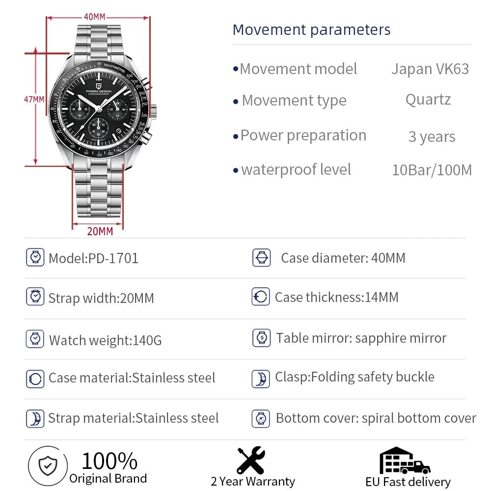 Montres pour hommes montre à Quartz de luxe pour hommes automatique Date vitesse chronographe saphir miroir montre-bracelet