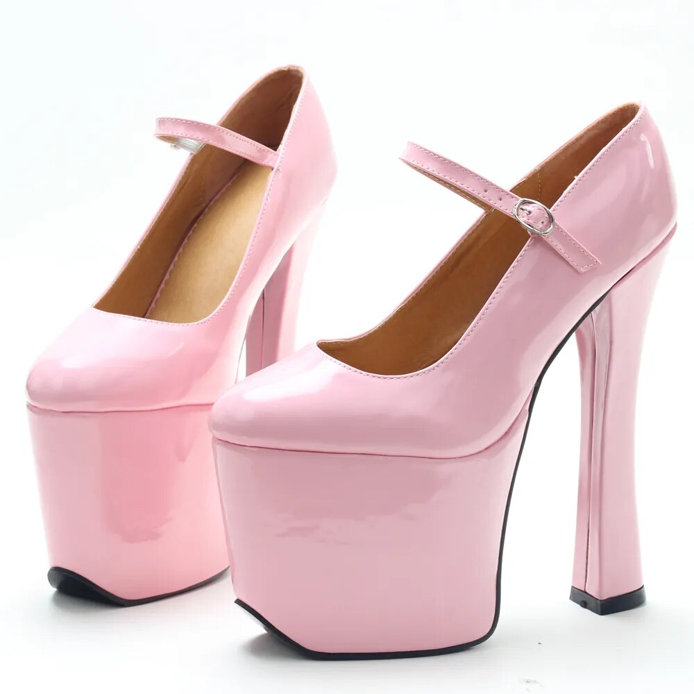 Svart patentplattform Mary Janes Pumps med chunky 7 1/2" klack med 3 1/2" plattform högklackade pumps Cosplay-skor