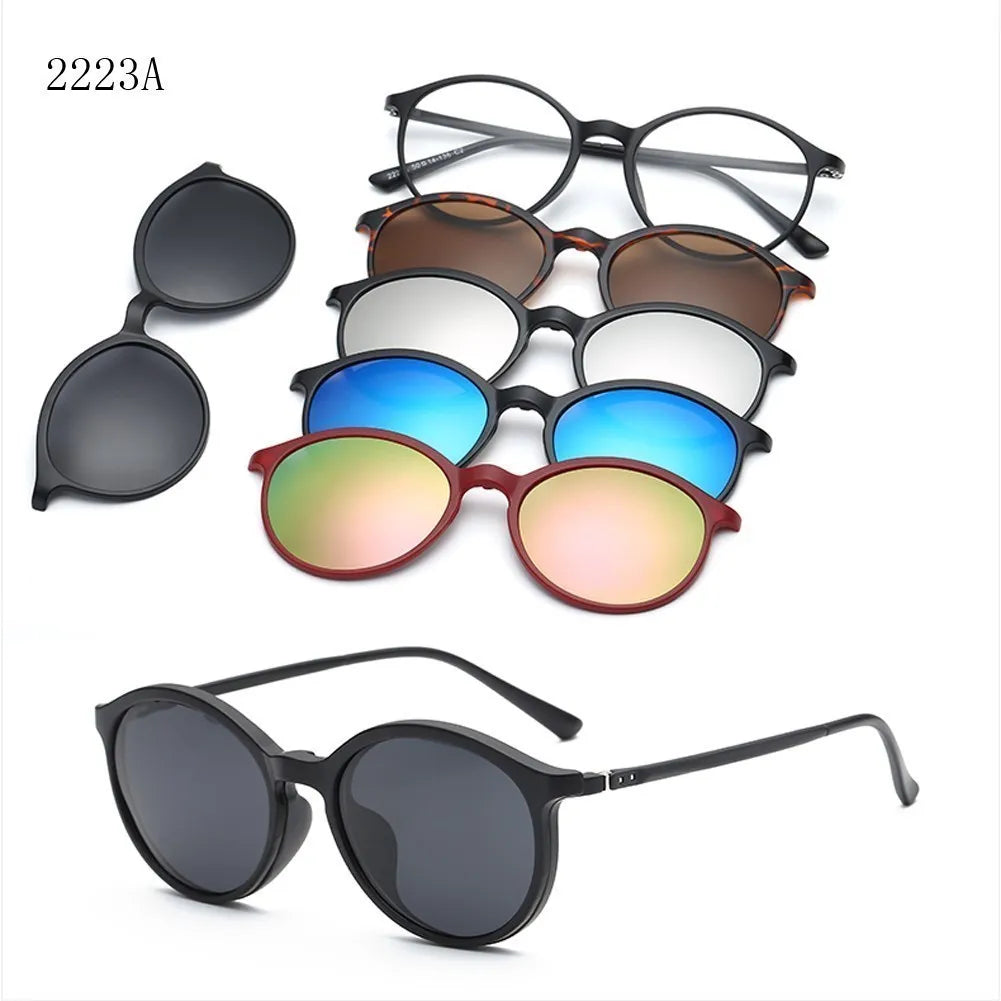 6 en 1 personnalisé hommes femmes polarisées optiques magnétiques lunettes de soleil Clip aimant Clip sur lunettes de soleil Polaroid Clip sur lunettes de soleil cadre