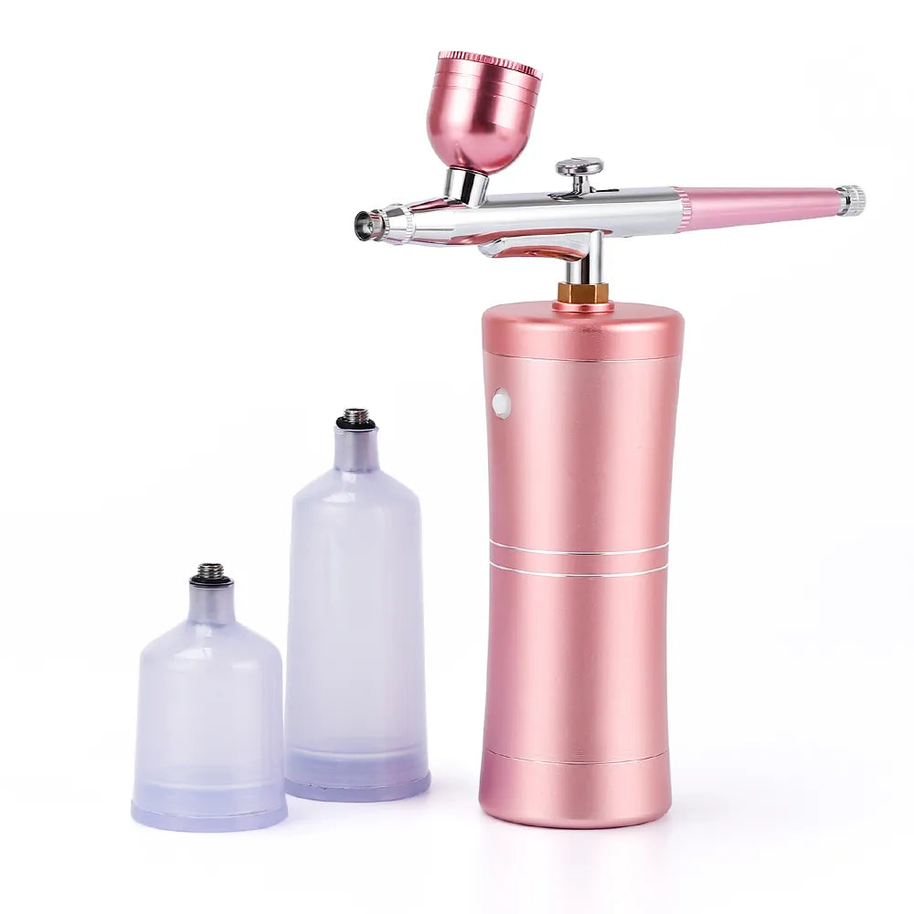 Topp 0,4 mm Rosa Mini Air Kompressor Kit Air-Brush Paint Spray Gun Airbrush För Nail Art Tatuering Craft Cake Nano Fog Mist Sprayer