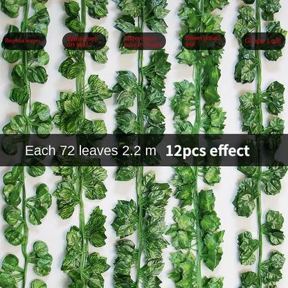 1st 2,2M konstgjorda växter Grön Simulering Murgröna Aureus Blad Murgröna Hängande Vinstockar Bröllop HANAFUJI Hemträdgård Körtel Väggdekor