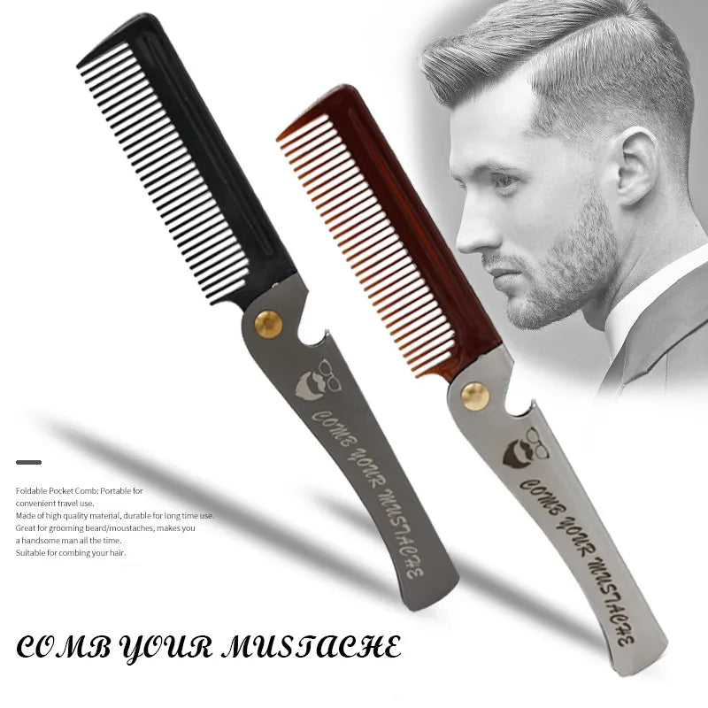 1 pcs Men Folding Pocket Comb Knife Hair Beard Comb Metal Handle