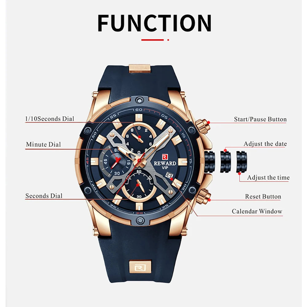 Mens Watches Blue Waterproof Top Luxury Brand Chronograph Sport Watch Quartz For Men Wristwatch Military Male