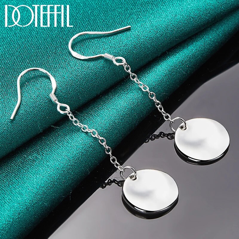 DOTEFFIL 925 Sterling Silver Smooth Bump Round Long Drop Earrings