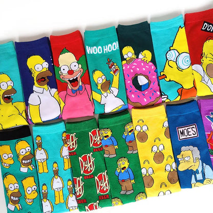 Simpsons Cartoon Anime Funny Socks Men Hip Hop Print Novelty Crazy Sokken Hip Hop Unisex Comfortable Skateboard Happy Meias