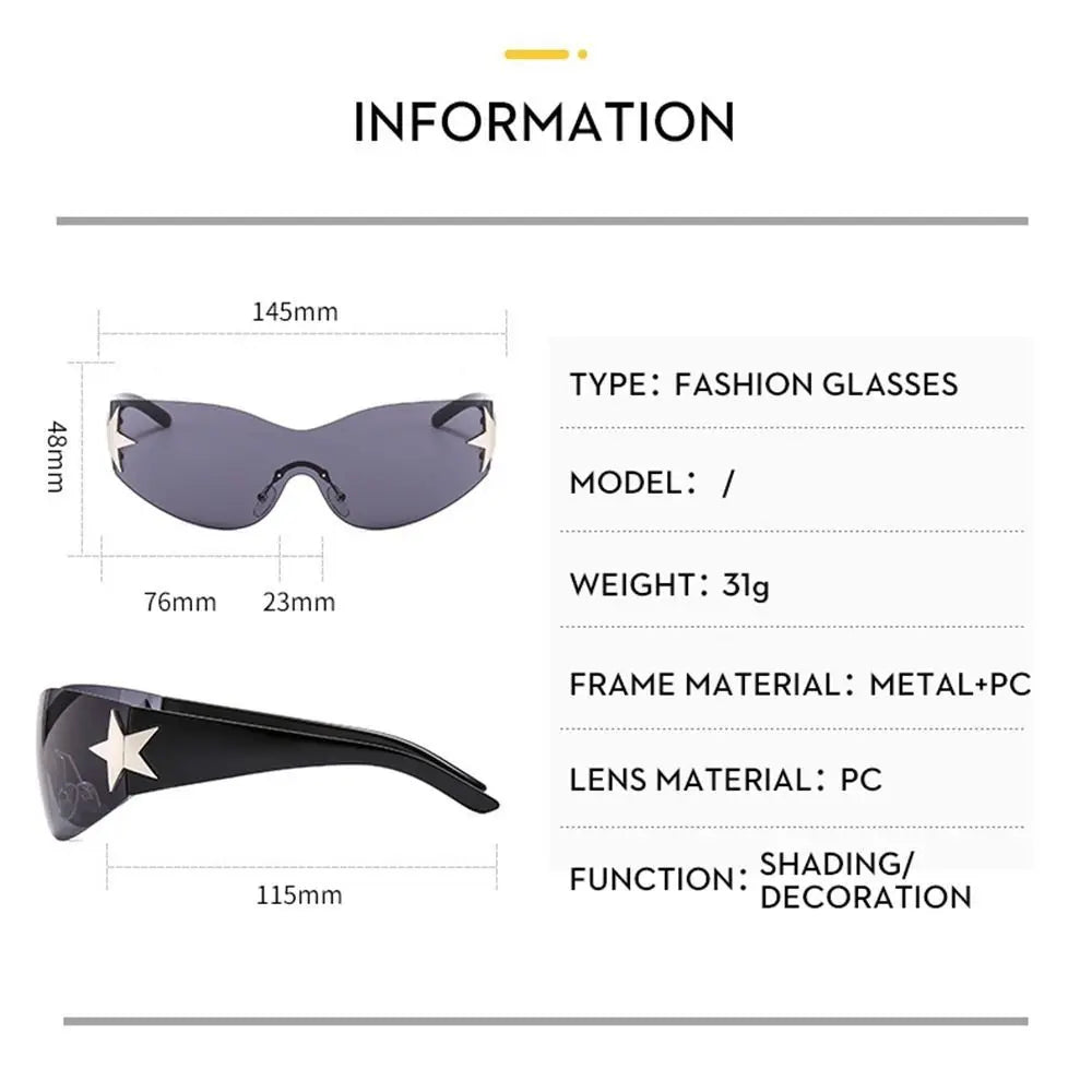 Fashion Punk Y2K Sunglasses for Women Men Trendy Wrap Around Sun Glasses Shades Star Decoration Eyewear UV400 Goggles