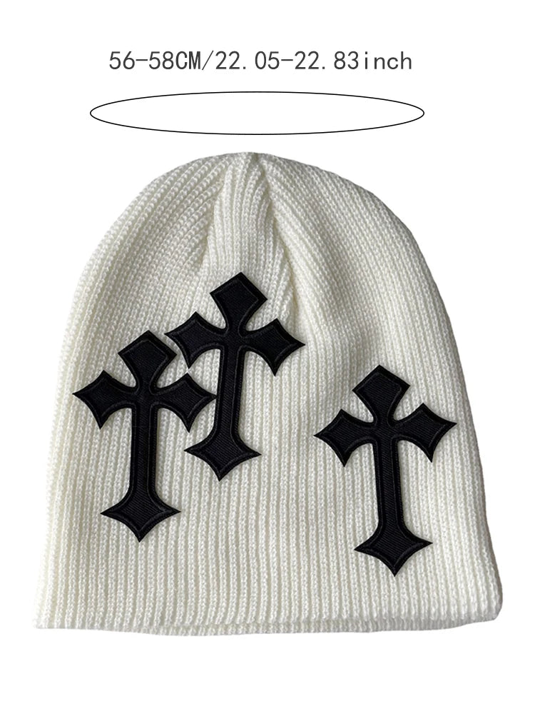 Sifreyr Modestickad Vintermössa För Kvinnor Lätt Vikbar Håll Varm Vindtät Cykelmössa Y2K Cross Decor Beanies Hatt