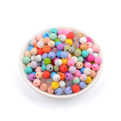 LOFCA 9mm 100pcs Silicone Teething Beads Teether Baby Nursing Necklace Pacifier Clip Oral Care BPA Free Food Grade Colorful