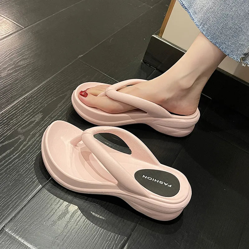 Thick Sole Wedges Flip Flops For Women Summer Clip  Platform Sandals Woman Non-slip Beach Slippers Girls Outdoor Slides