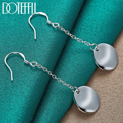 DOTEFFIL 925 Sterling Silver Smooth Bump Round Long Drop Earrings