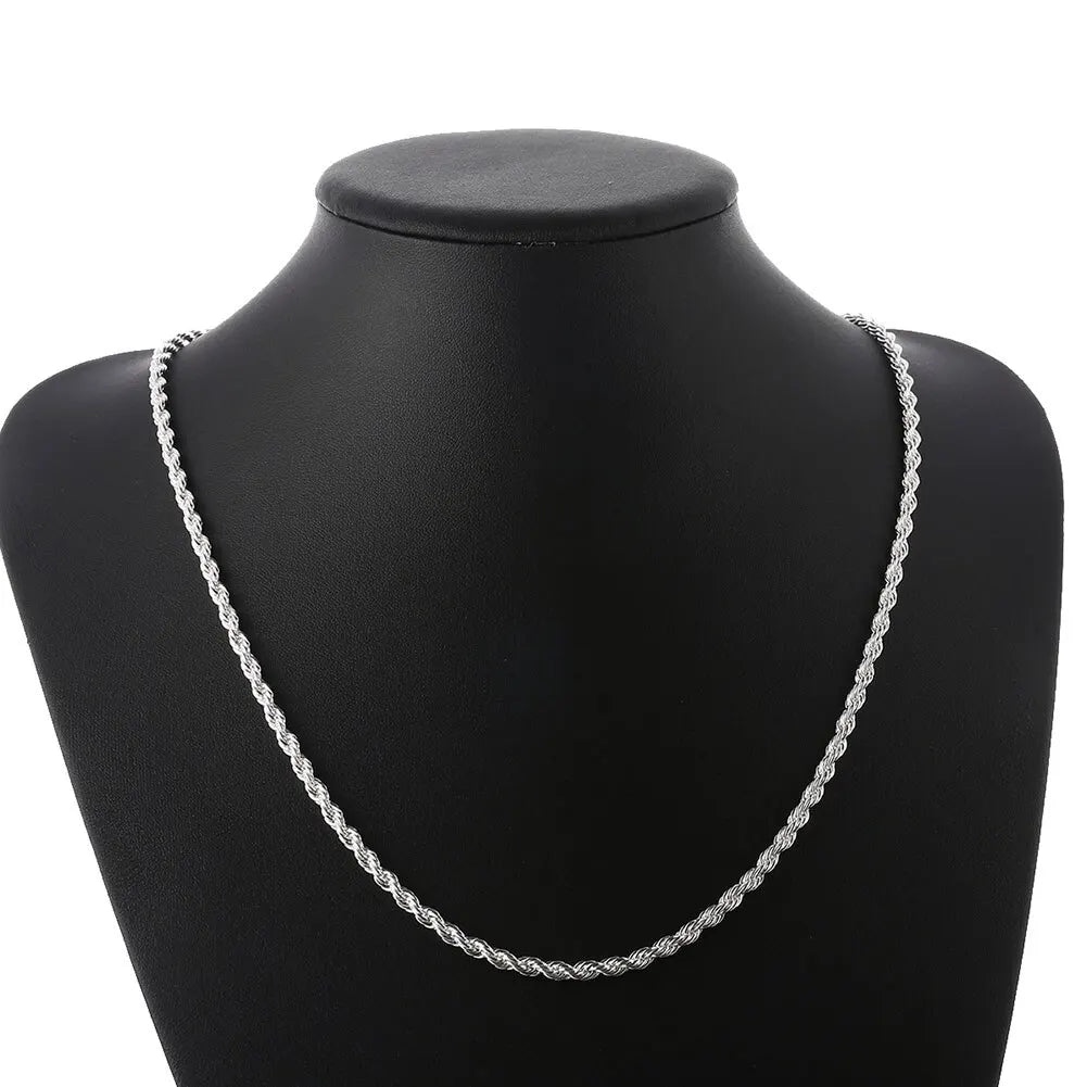 Silver Color 4mm Chain  Twisted Rope Necklace Bracelets  Jewelry Set