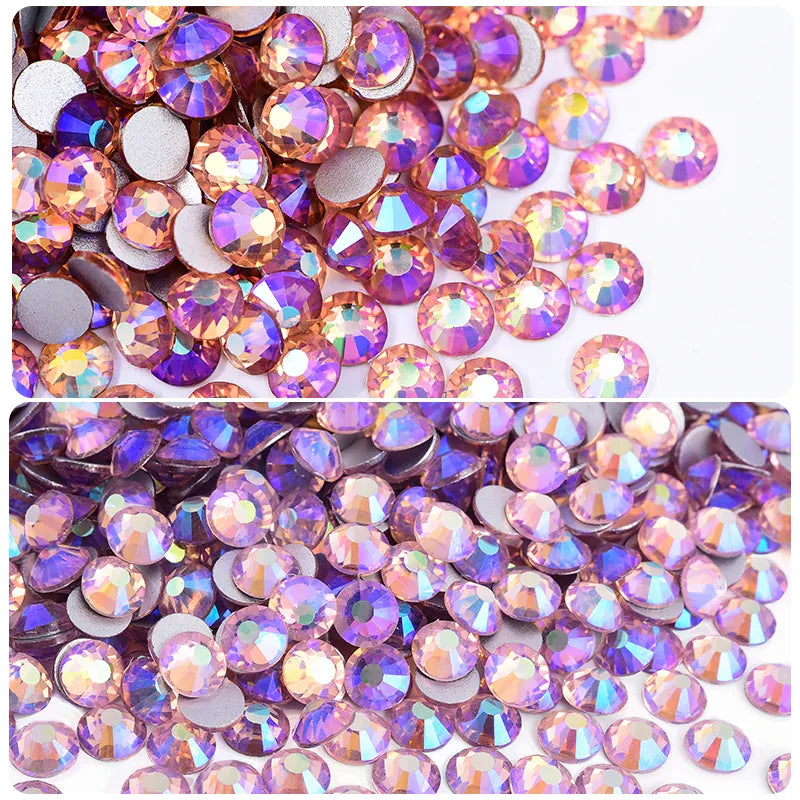 SS3-SS30 Light Pink AB Non Hot fix Rhinestone Glitter Strass Glass Nail Art Stone Non Hotfix Rhinestone for Nails Shoes