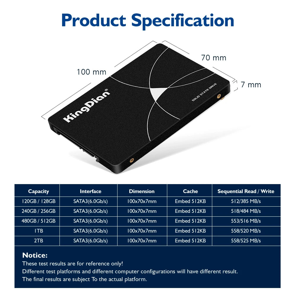 SSD-hårddisk Sata 3 120GB 128GB 240GB 256GB 480GB 512GB 1TB Intern Solid State-diskenhet för bärbar dator