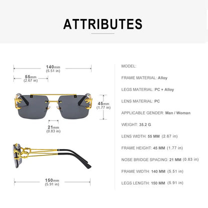 Fashion Metal Leopard Rimless Sunglasses Double Bridges Gradient Ocean Film Shades UV400