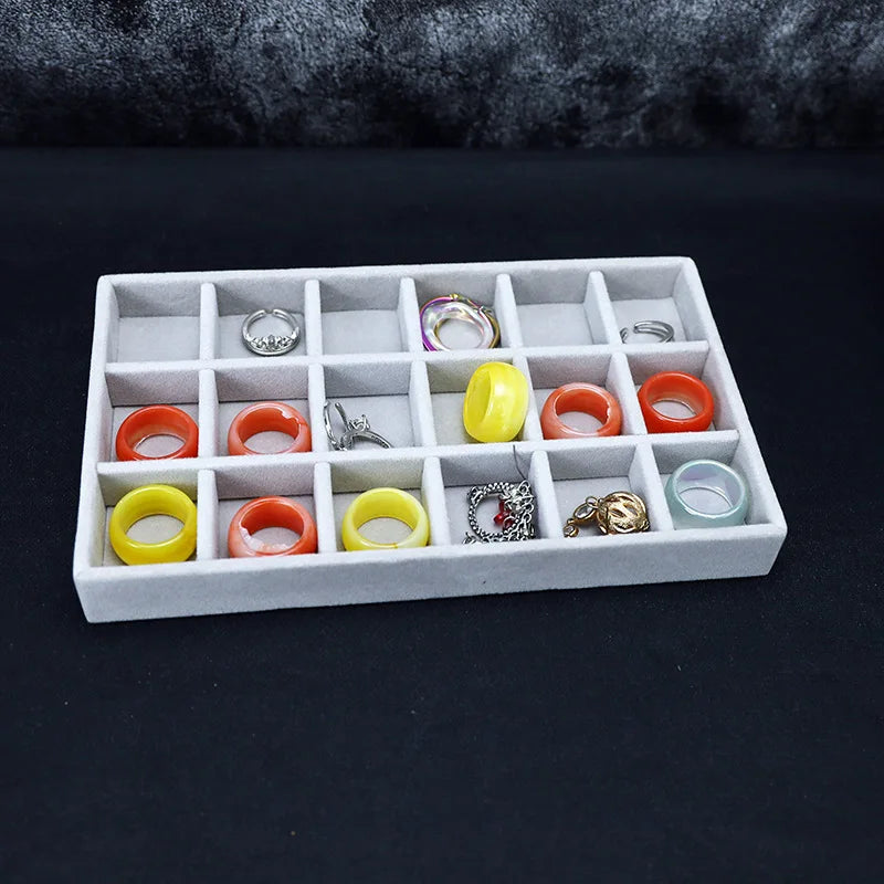 Grey Flannel Jewelry Storage Box Household Drawer Earrings Necklace Ring Tray Head Rope Ear Clip Display Storage Tray Box New