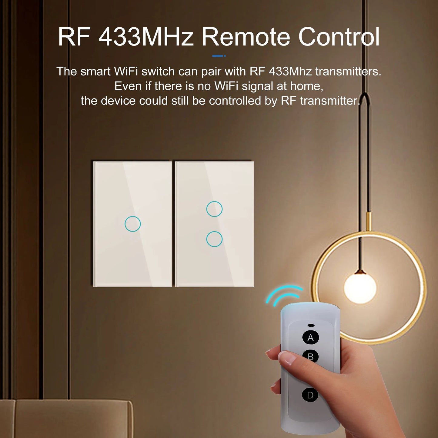 Smart Wifi Touch Switch Ingen neutral kabel krävs Smart Home 1/2/3 Gang Light Switch 220V Support Alexa Tuya App 433RF Remote