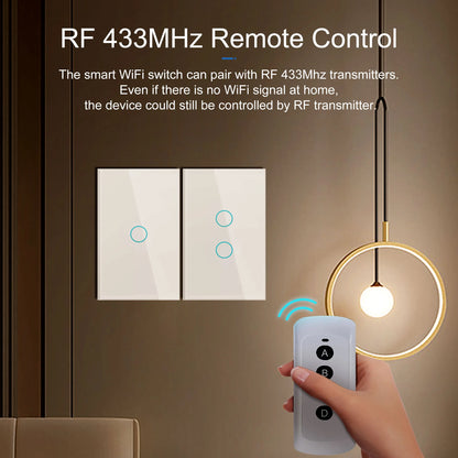 Smart Wifi Touch Switch No Neutral Wire Required Smart Home 1/2/3 Gang Light Switch 220V Support Alexa Tuya App 433RF Remote