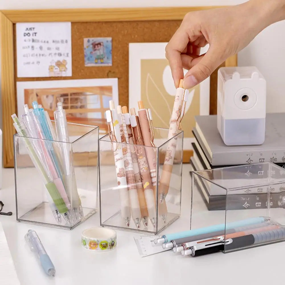 Acrylic Pen Pencil Pot Holder Brush Storage Container Desk Organizer Transparent Makeup Cosmetics Brush Container Pen Organizer