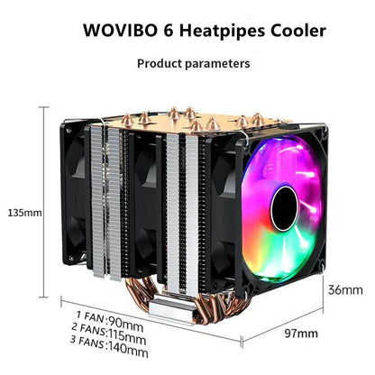 6 Heatpipes RGB CPU Kylare Kylare Tyst PWM 4PIN 150W För Intel LGA 1150 1151 1155 1200 1700 2011 X79 X99 AM3 AM4 Ventilator