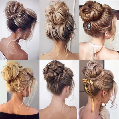 Azqueen Synthetic Messy Bun Chignon Donut Gary Brown Color Hair Bun Pad Elastic Hair Rope Rubber Band Hair Extensions