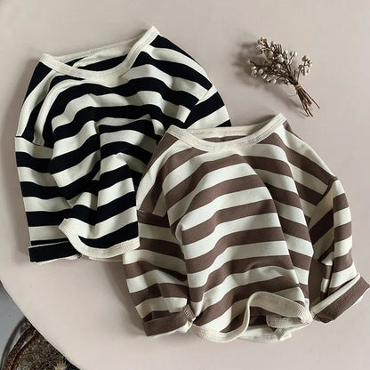 Children Casual T Shirt Loose Kids Striped T Shirts Cotton Tee Boys Girls Long Sleeve Tops Baby Clothes