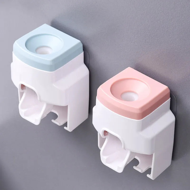 Creative Wall Mount Automatic Toothpaste Dispenser and Small Toothbrush Holder Toothpaste Squeezer for Family Shower Bathroom