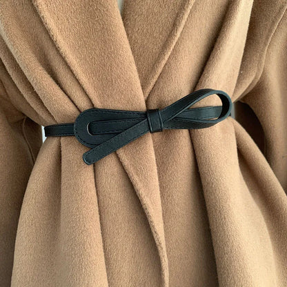 Ceintures à nœud fin pour femmes, ceinture en cuir PU souple, bretelles café noir, robe longue sauvage, accessoires de manteau de luxe