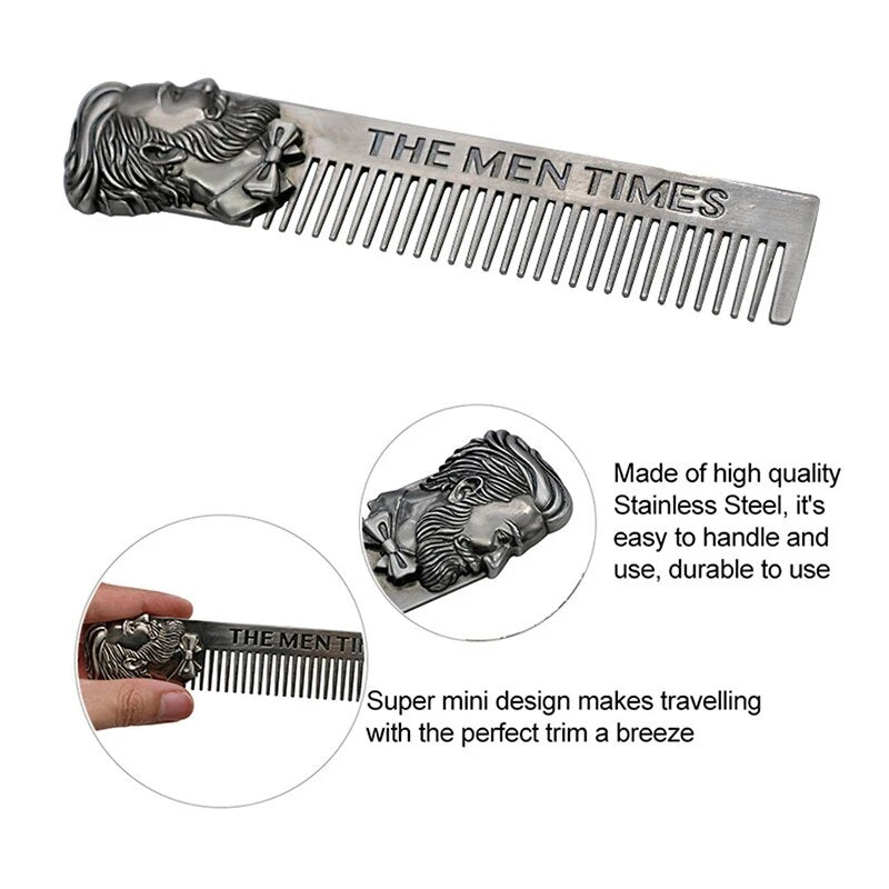 1PC Gentelman Barber Styling Metal Comb Stainless Steel Men Beard Comb