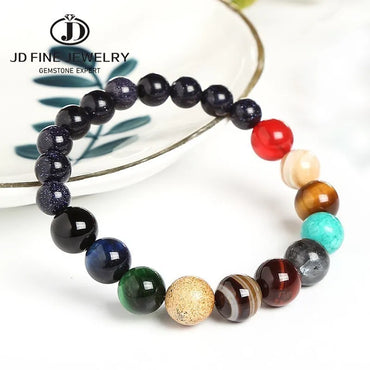 JD Natural Stone Eight Planets Bead Bracelets Men Women Universe Seven Chakra Bangle Yoga Energy Galaxy Solar Wristband Jewelry