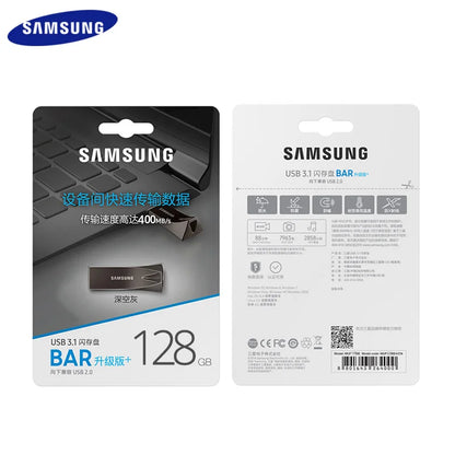 SAMSUNG BAR Plus USB Flash Drive USB 3.1 Flash Drive 64GB 300MB/s 128GB 256GB 400MB/s Metal Pen Drive Gray U Disk for Computer