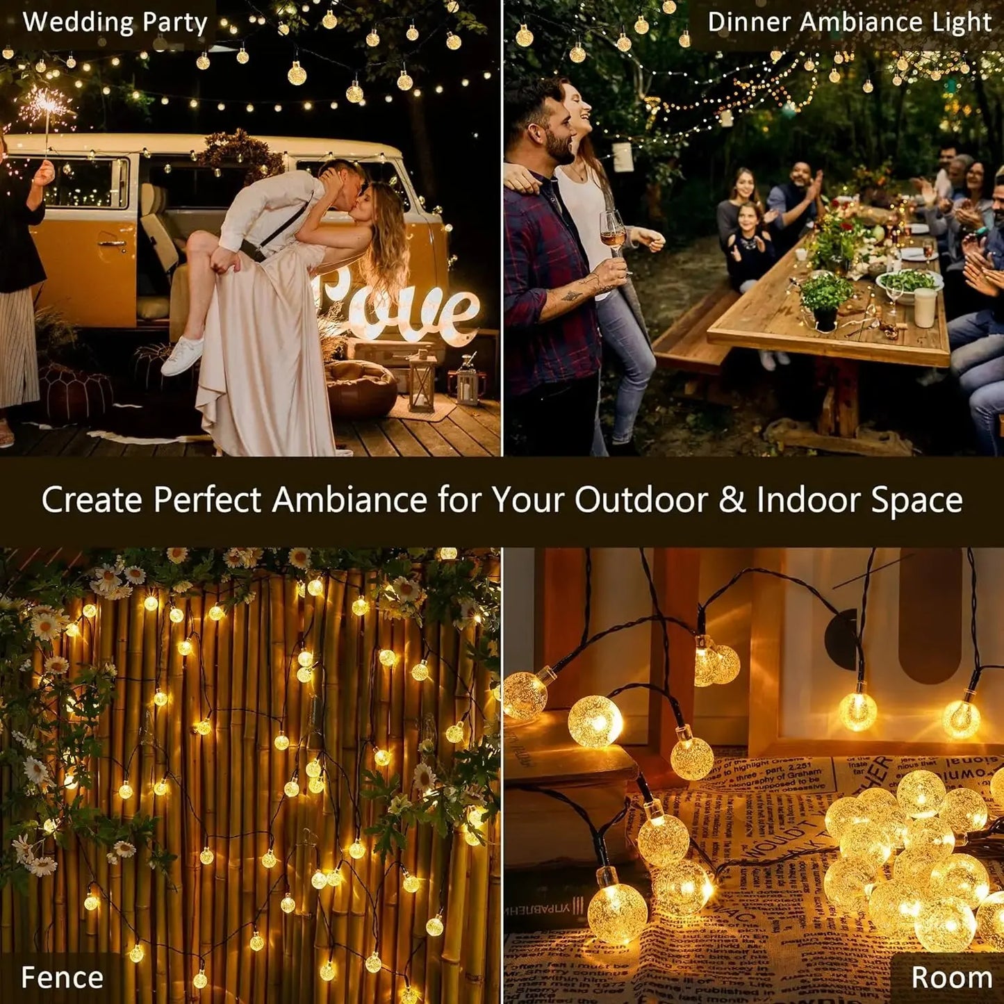 1pc Solar Crystal Ball Fairy String Lights 5M20L Outdoor Waterproof Christmas Decoration Camping Fairy Garland Garden Party