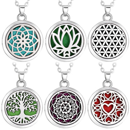 Tree of Life Aromatherapy Necklace Perfume Essential Oil Diffuser Alloy Stainless Steel  Locket Pendant Aroma Diffuser Necklace