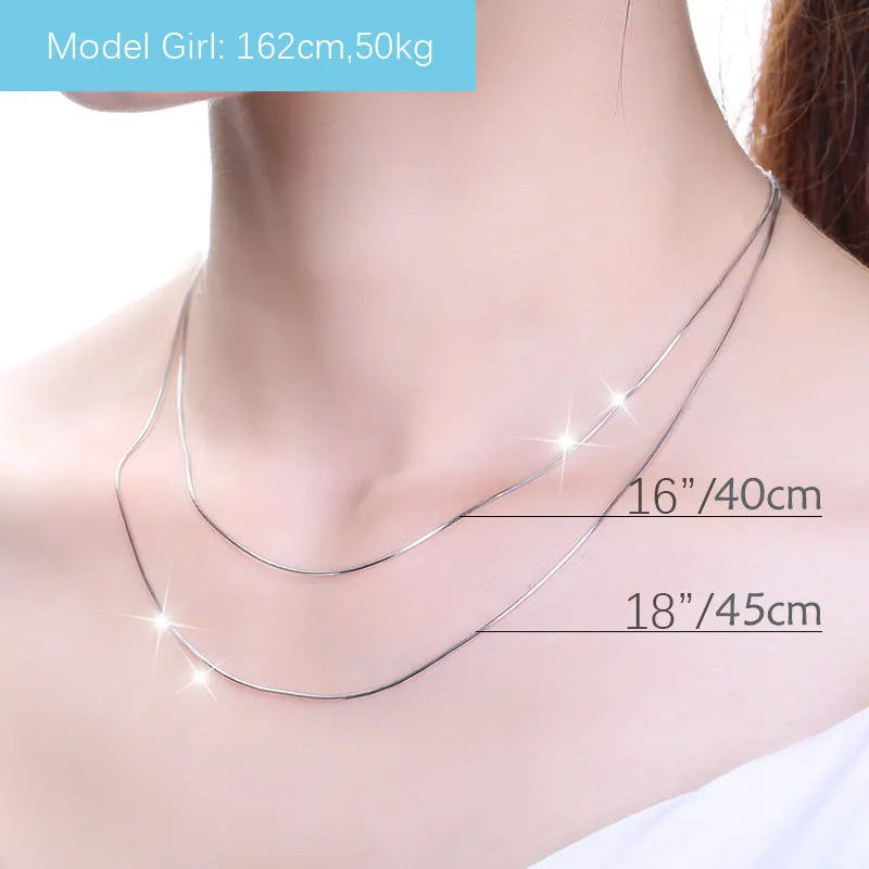 Trustdavis Genuine 925 Sterling Silver Water-wave Snake Box Chain For Woman 40cm/45cm 0.7/0.8mm Chain Necklace DC06