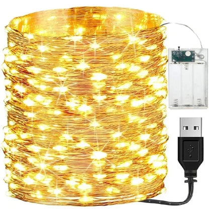 5M 10M étanche USB batterie LED lumières chaîne fil de cuivre fée guirlande lumineuse lampe noël fête de mariage éclairage de vacances