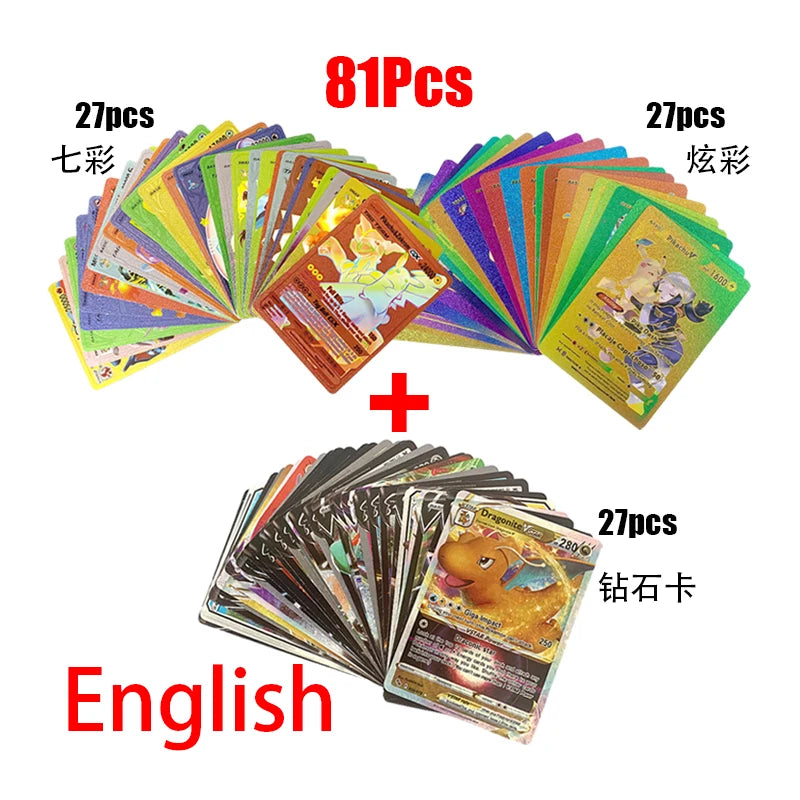 Pokemon Rainbow Cards Gold Silver Vmax GX Card Collection Battle Trainer Card Spanish English French Child Toys Christmas Gifts