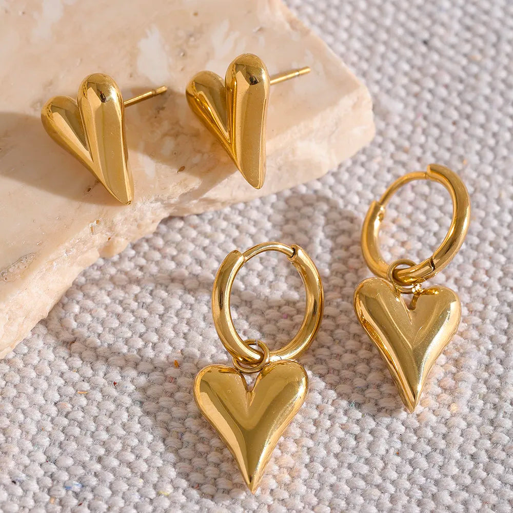 Stainless Steel Chic Heart Huggie Hoop Earrings Charm Gold Color Tarnish Free Trendy Fashion Jewelry for Women Bijoux