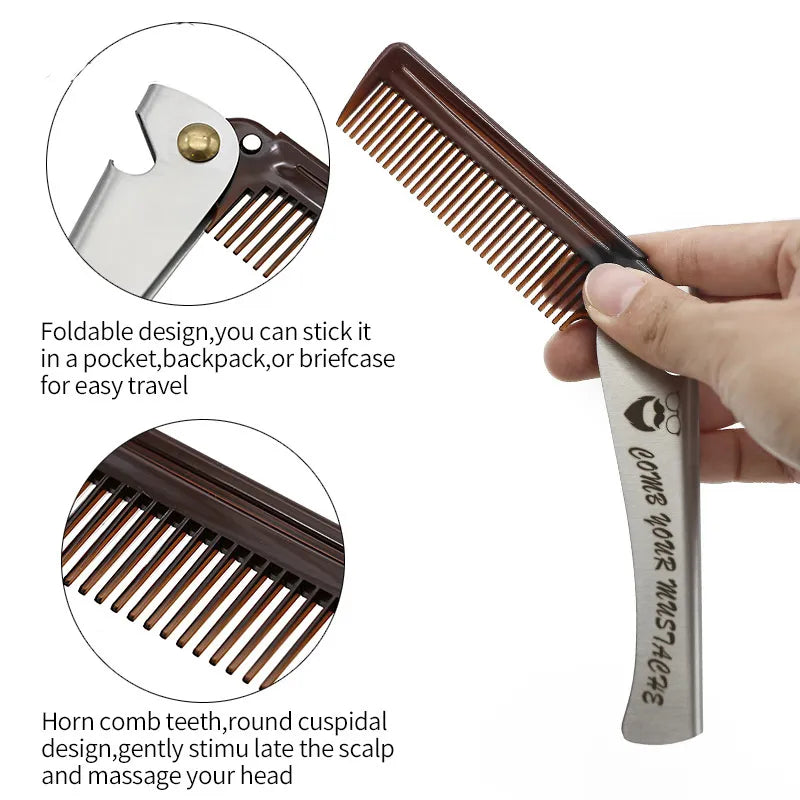 1 pcs Men Folding Pocket Comb Knife Hair Beard Comb Metal Handle