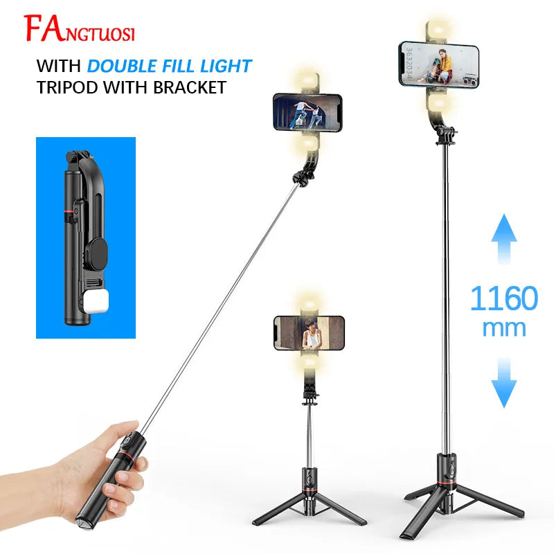 FANGTUOSI 1160mm Extended version bluetooth selfie stick fill light tripod with remote shutter for Android IOS  latest hot