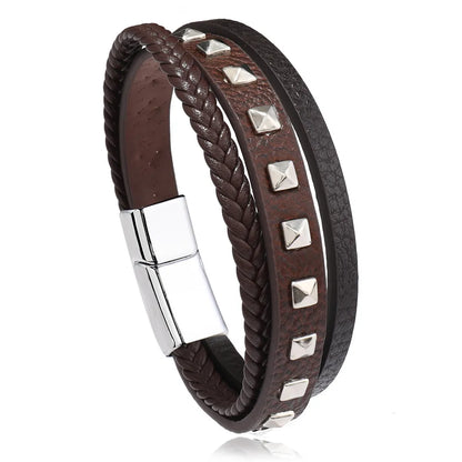 Trendiga läderarmband män rostfritt stål Flerlagers flätade reparmband för manliga armband Smycken Pulsera Hombre