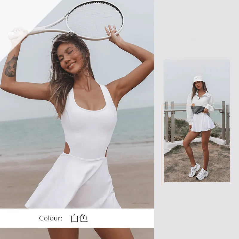 The New Tennis Dress Women Tennis Suit All-in-one Yoga Suit Women Outdoor Sports Fitness Running Clothes Fashion Training Suits