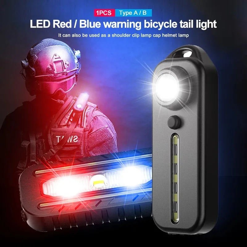 New LED Red Blue Caution Emergency Police Light with Clip USB Rechargeable Shoulder Flashing Warning Safety Torch Bike Tail Lamp