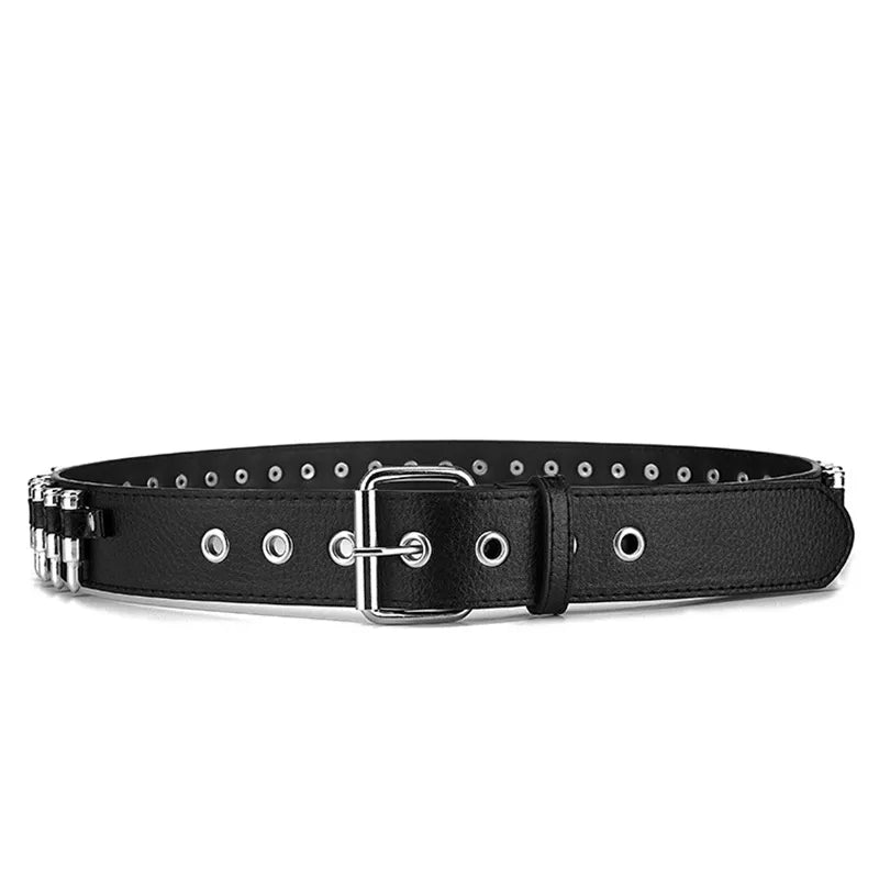 Ceinture décorative en cuir à balles creuses pour femmes, cloutée, à la mode, cadeau pour hommes, Goth Rock sauvage, ajustable, Punk, noire