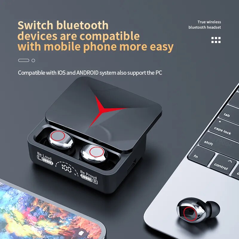 Bluetooth 5.3 Wireless TWS Headset Waterproof Noise Canceling Game Earbuds with LED Screen HiFi Music Sports Earphone