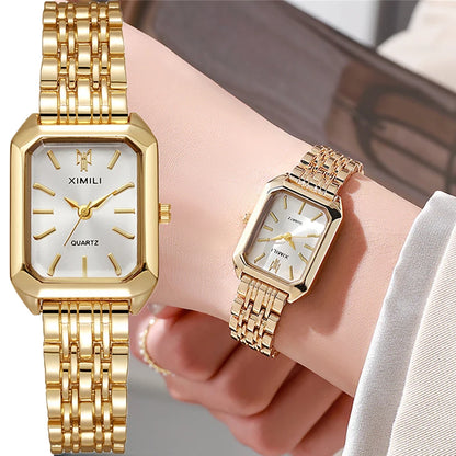 Women's Fashion Square Watches Gold Alloy Strap 2024 Luxury Ladies Quartz Wristwatches Qualities Female Roman Scale Clock